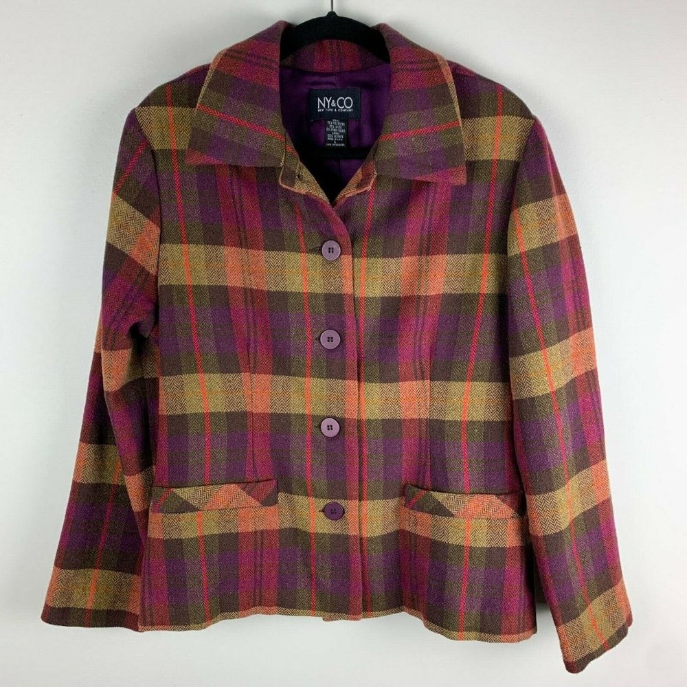 New York & Company Wool Blend Pea Coat Multicolor Size Large